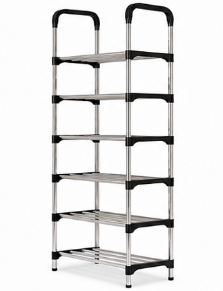 botník, 6 pater, kov/plast, 116x58x25 cm, chrom/černá, BB20260056