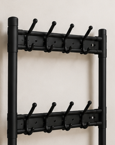 věšák s botníkem, kov, 5 pater, 172x60x10 cm, černá, TK20260001