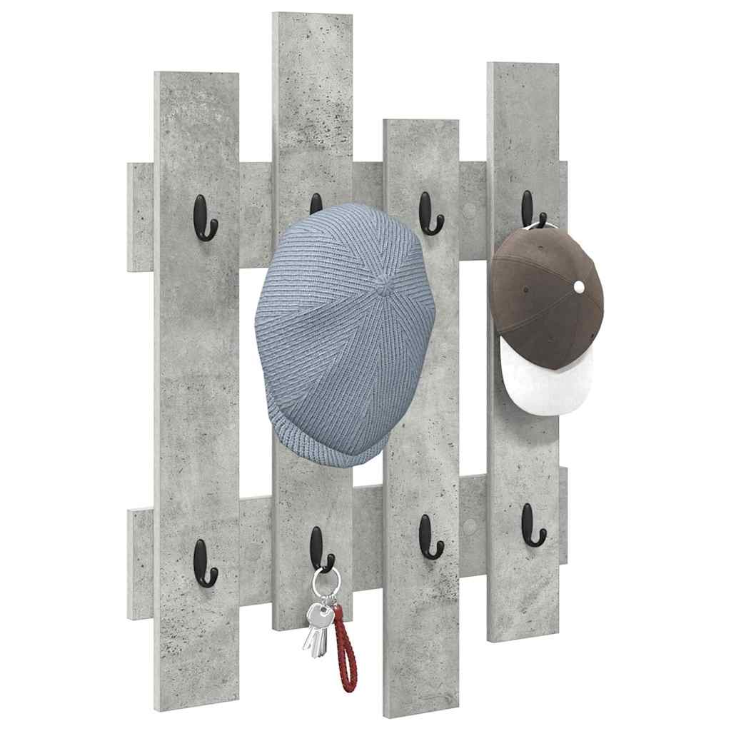 věšák, nástěnný, 4 prkna, háčky, kompozitní dřevo, 82x60x3 cm, beton šedá, TK20260008
