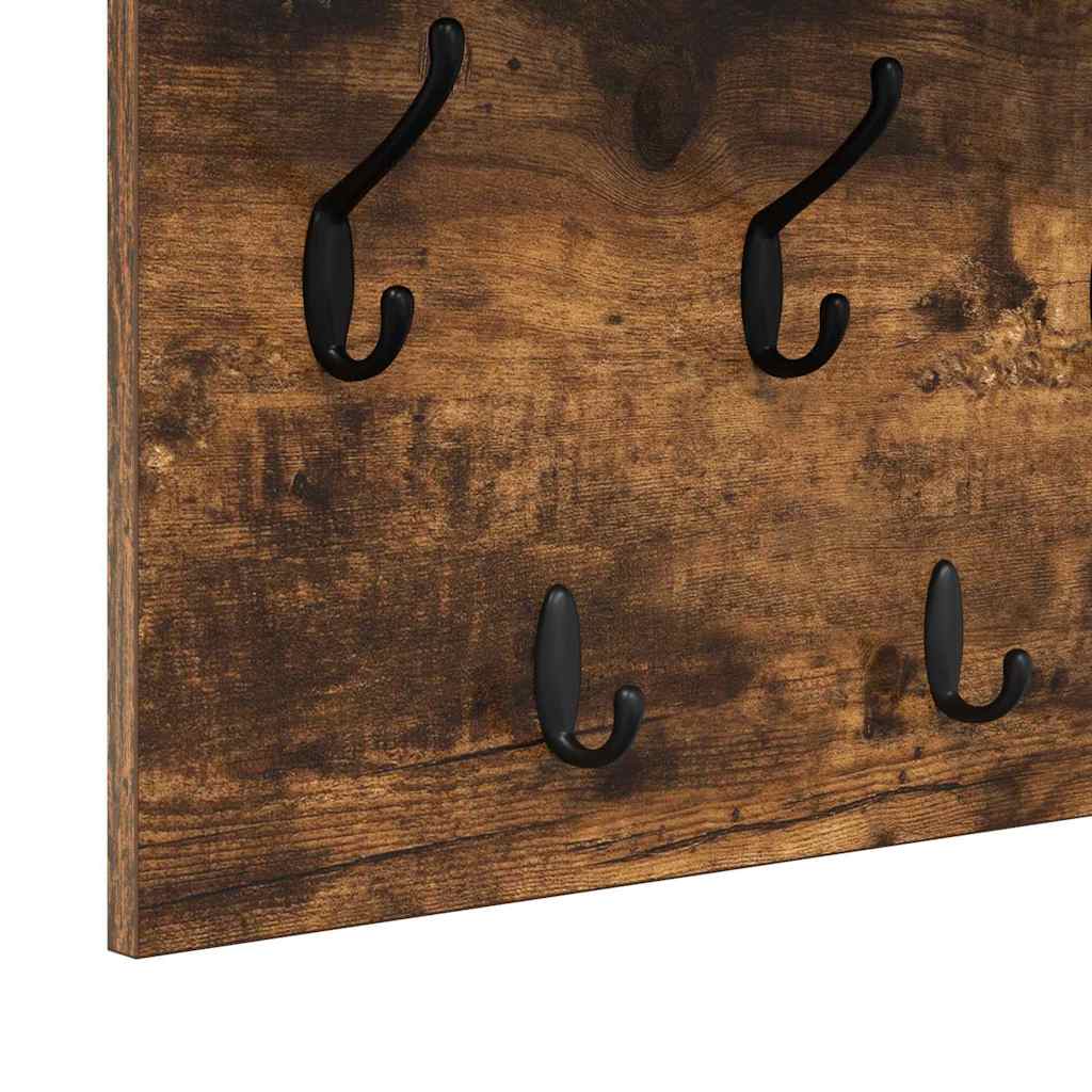 věšák, nástěnný, 1 prkno, háčky, kompozitní dřevo, 40x80x12 cm, kouřový dub, TK20260018