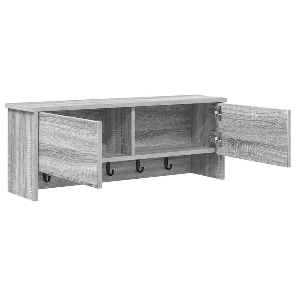 věšák, nástěnný, s dvířky, háčky, kompozitní dřevo, 30x80x20 cm, šedý sonoma, TK20260024