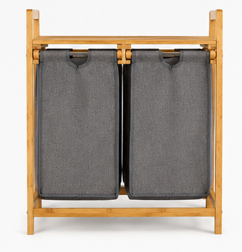 koš na prádlo, objedm 85 l, bambus/látka, 73x64x33 cm, přírodní/šedá, KP20260030