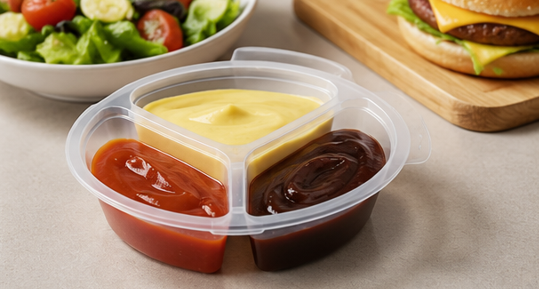 dóza na potraviny, 3 přihrádky, sada 2 ks, s víkem, plast, 3x12,5x12,5 cm, průhledná, DP20260014