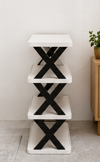 botník, 3 patra, plast, 34x24x26 cm, bílá/černá, BB20260051
