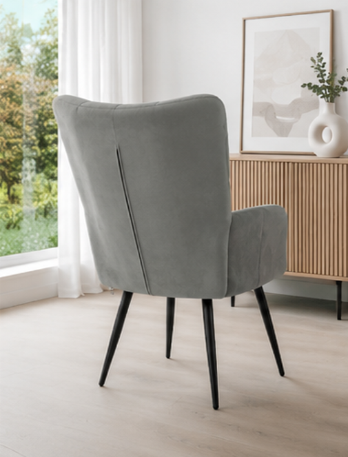 křeslo relaxační, odpočinkové, ušák, kov/samet, 98x63x69 cm, černá/světle šedá, KR20260001