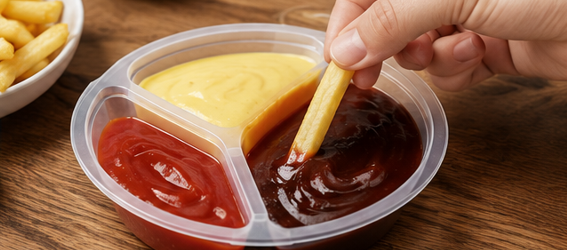 dóza na potraviny, 3 přihrádky, sada 2 ks, s víkem, plast, 3x12,5x12,5 cm, průhledná, DP20260014