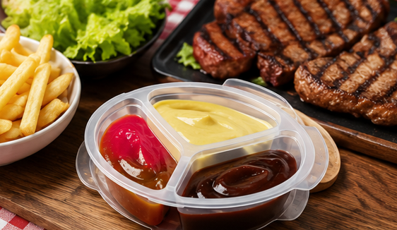 dóza na potraviny, 3 přihrádky, sada 2 ks, s víkem, plast, 3x12,5x12,5 cm, průhledná, DP20260014