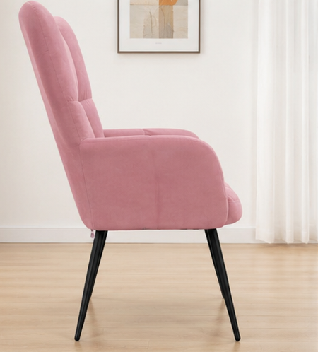 křeslo relaxační, s podnožkou, odpočinkové, ušák, kov/samet, 98x63x69 cm, černá/růžová, KR20260016